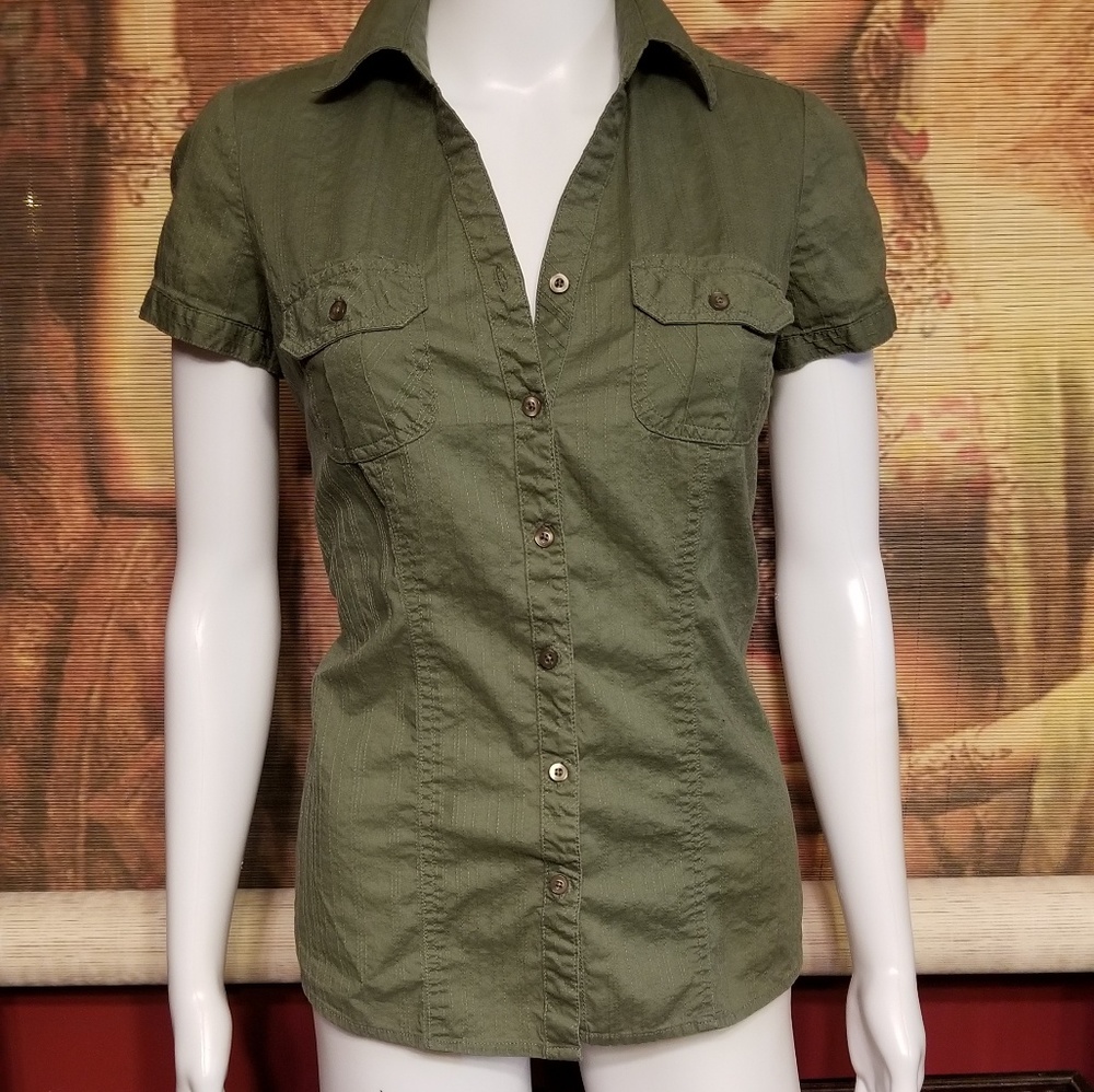 Green button down shirt